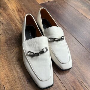 rag & bone White Leather Loafers with Chain Accent